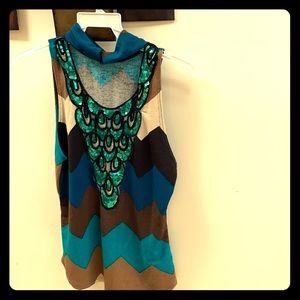 Rhinestone embellished chevron sleeveless top